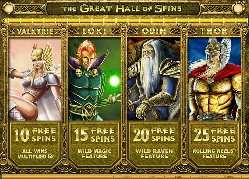 Great Hall of Spins – hệ thống vòng quay thưởng đặc biệt với 4 vị thần Norse